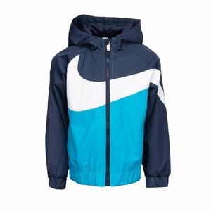 NWT Nike Swoosh Logo Windrunner Windbreaker Woven Jacket Laser Blue Boys Size 6